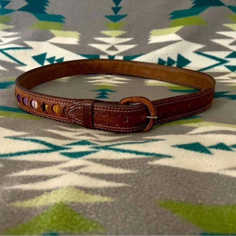 Brown Leather Textile Southwestern Belt